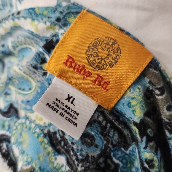 Ruby Rd. Turquoise Lime Aqua White Paisley Looong Tunic Top Size XL - Picture 2 of 5